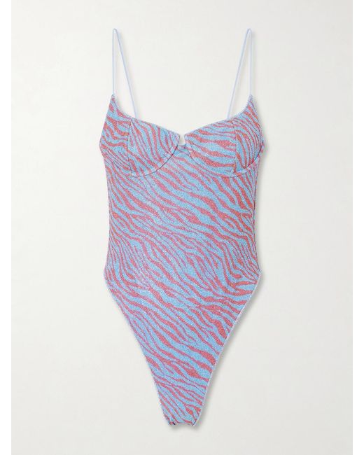 Oseree Purple Animalier Printed Lurex Swimsuit
