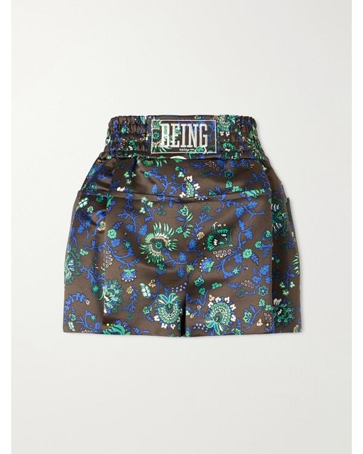Sacai Blue Floral-Print Satin Shorts