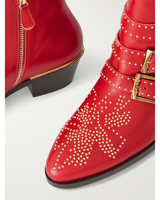 Chloé Red Susanna Ankle Boots Aus Leder Mit Nieten