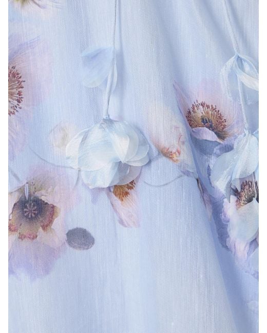 Zimmermann Purple Hypnotic Picnic Belted Appliquéd Floral-Print Linen And Silk-Blend Midi Dress