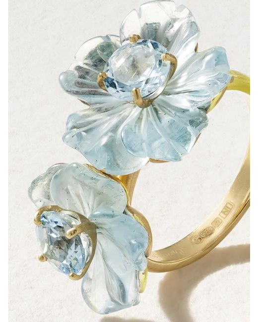 Irene Neuwirth Metallic Tropical Flower Duet 18-Karat Aquamarine Ring