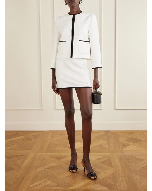 Valentino Garavani White Canastrello Cropped Cotton-Tweed Jacket
