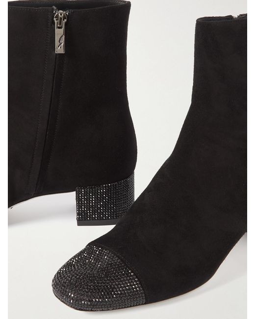 Rene Caovilla Black Bonnie Embellished Suede Ankle Boots