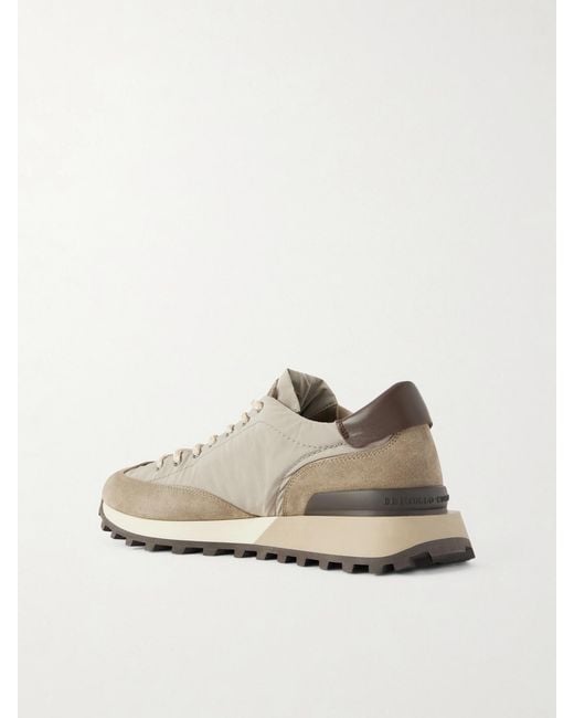 Brunello Cucinelli Natural Leather And Suede-Trimmed Shell Sneakers