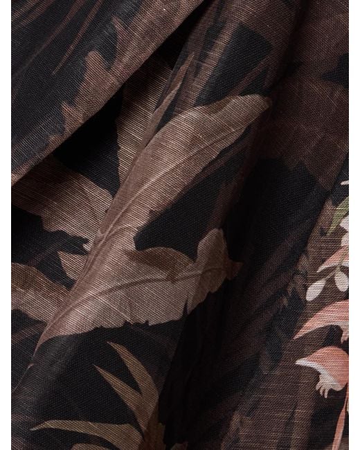 Zimmermann Black Illuminate Strapless Floral-Print Linen And Silk-Blend Midi Dress