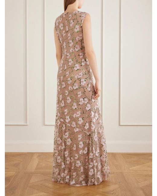 Self-Portrait Natural Sequin-Embellished Mesh Maxi Dress