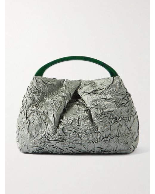 Dries Van Noten Gray Gathered Crushed-Plissé Tote