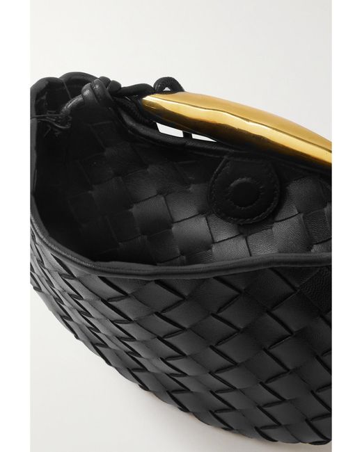 Bottega Veneta Black Sardine Mini Intrecciato Leather Shoulder Bag