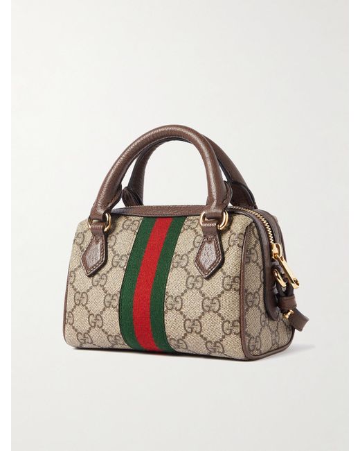 Gucci Natural Ophidia Mini Leather-Trimmed And Webbing-Trimmed Printed Coated-Canvas Tote