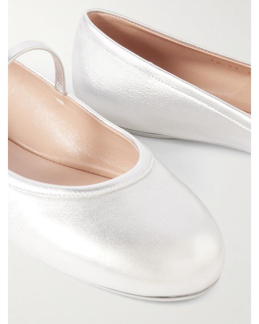 Gianvito Rossi Carla Metallic Leather Mary Jane Flats in Natural | Lyst