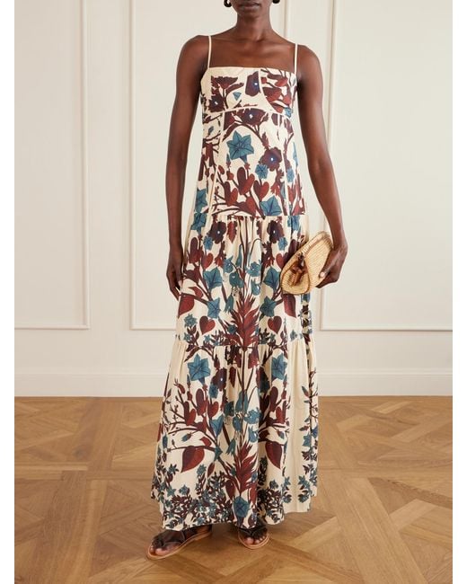 Johanna Ortiz White Simbólico Open-Back Tiered Floral-Print Cotton-Poplin Maxi Dress