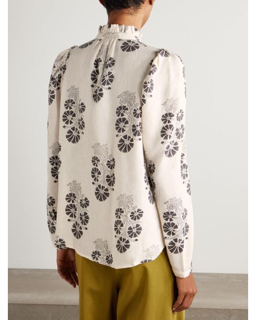 Alix Of Bohemia Natural Artemis Java Hemd Aus Woll-Twill Mit Blumenprint Und Raffungen