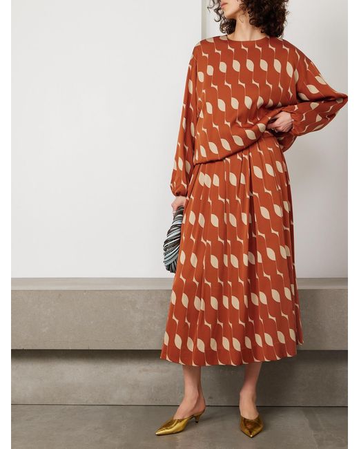 Dries Van Noten Orange Printed Silk-Blend Blouse