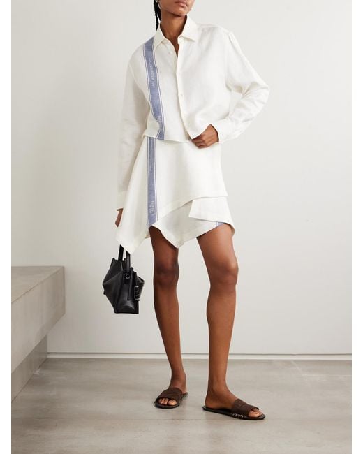 J.W. Anderson White Cropped Linen-Jacquard Shirt