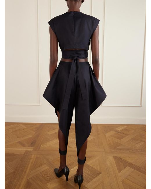 Alaïa Blue Belted Cropped Cotton-Gabardine Top