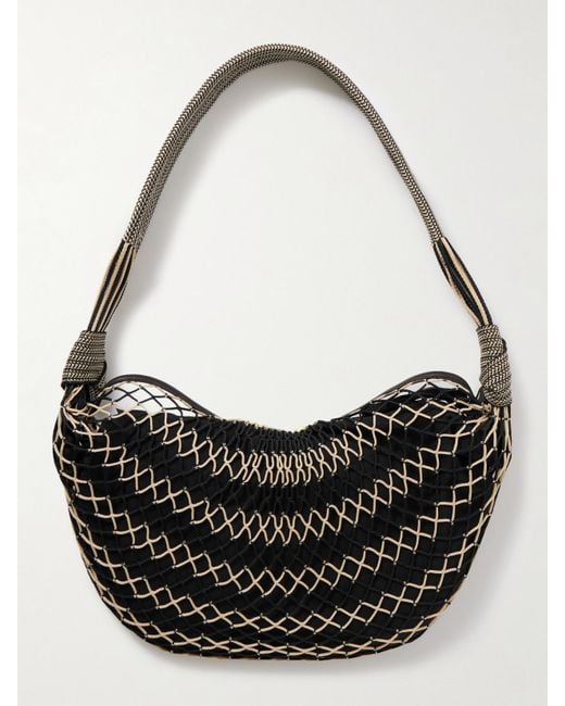 Lemaire Black Croissant Schultertasche Aus Netzmaterial Mit Lederbesätzen
