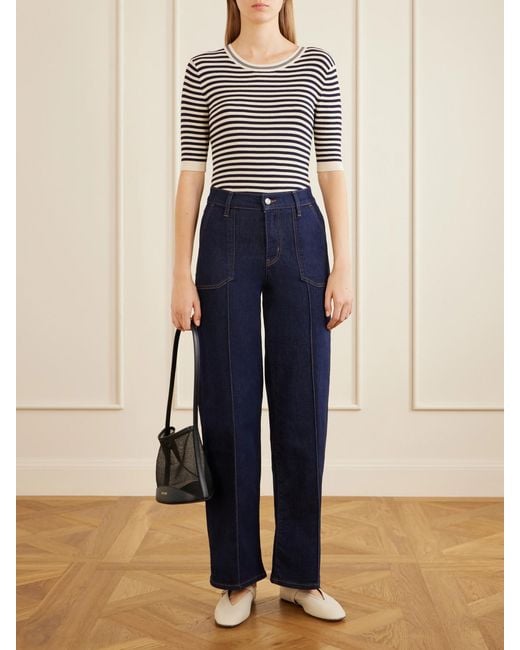 FRAME Blue Le Slim Palazzo Pintuck Pocket High-Rise Wide-Leg Jeans