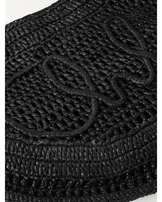 Chloé Black Summer Banana Leather-Trimmed Embroidered Raffia Tote