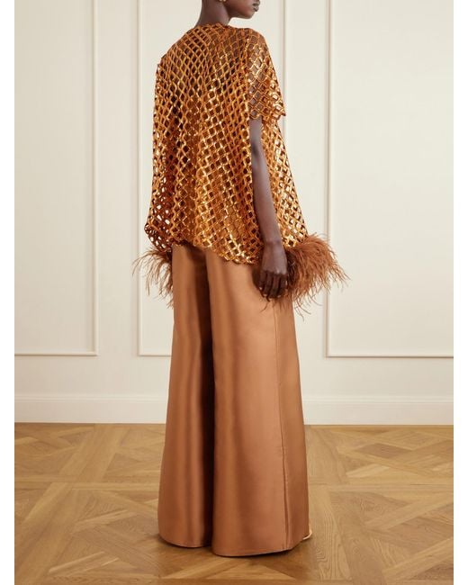 ‎Dima Ayad Brown Feather-Trimmed Sequined Blouse