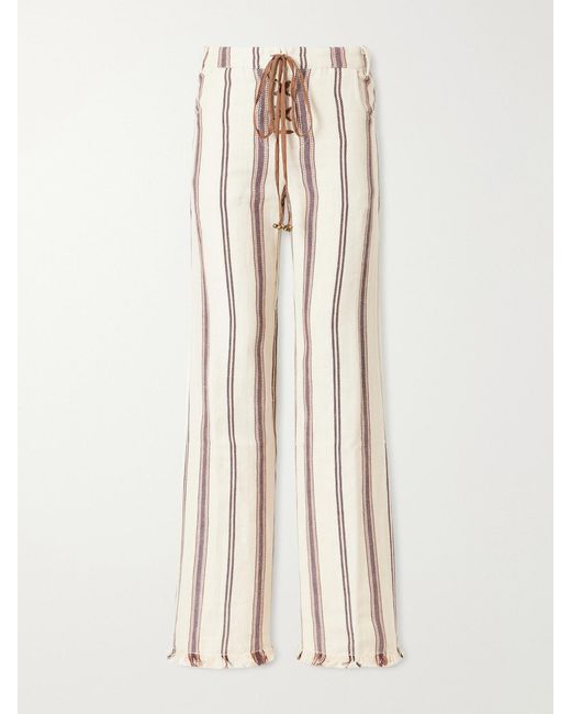 Alix Of Bohemia Natural Cooper Striped Cotton And Linen-Blend Wide-Leg Pants