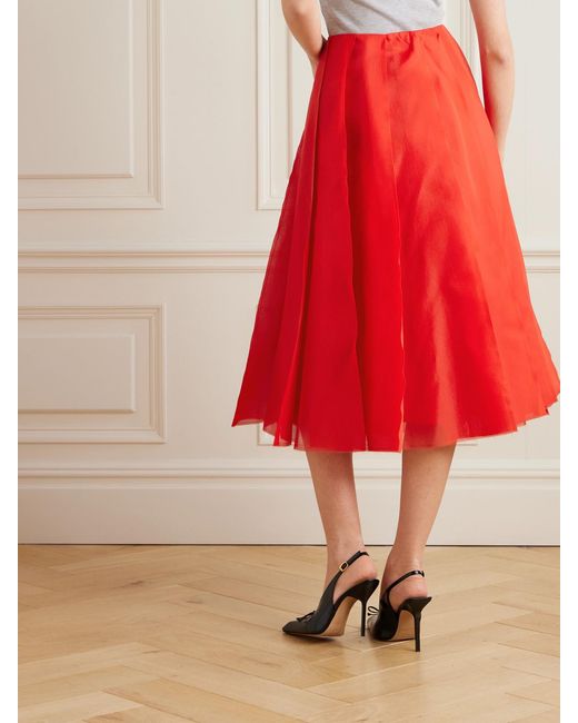 Altuzarra Red Dex Pleated Silk-Organza Midi Skirt