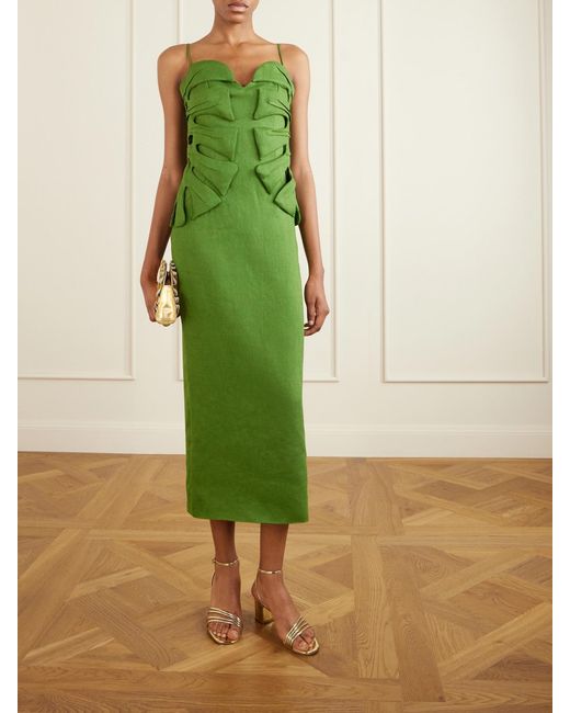 Farm Rio Green Monstera Leaf Linen Midi Dress