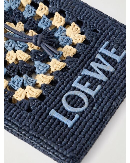 Loewe White Paula's Ibiza Logo-Embroidered Leather-Trimmed Crocheted Raffia Bucket Bag