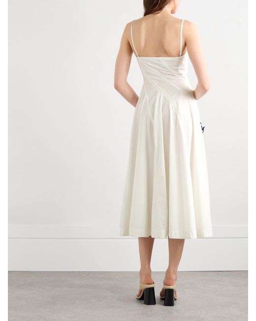Bottega Veneta White Midikleid Aus Popeline Aus Einer Baumwollmischung Mit Falten Und Verzierungen