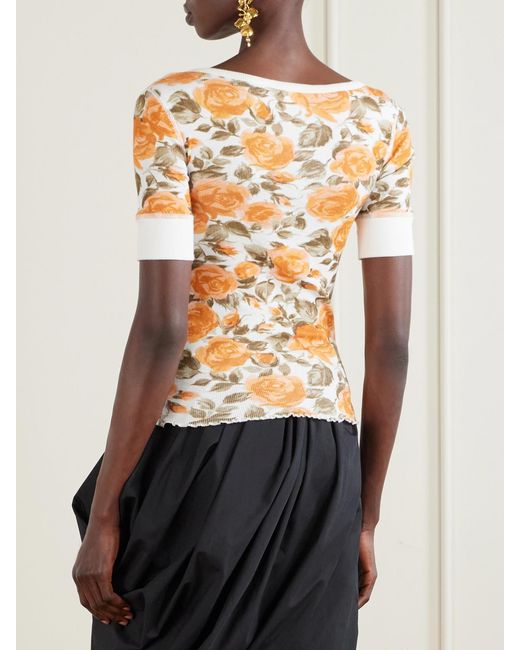 Chloé White Floral-Print Ribbed Stretch-Cotton Jersey T-Shirt