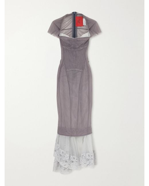 Dilara Findikoglu White Cloudy Border Lace-Trimmed Midi Dress