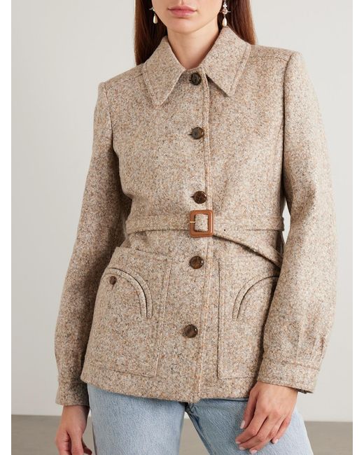 Blazé Milano Natural Seanna Paint Belted Leather-Trimmed Alpaca And Wool-Blend Jacket
