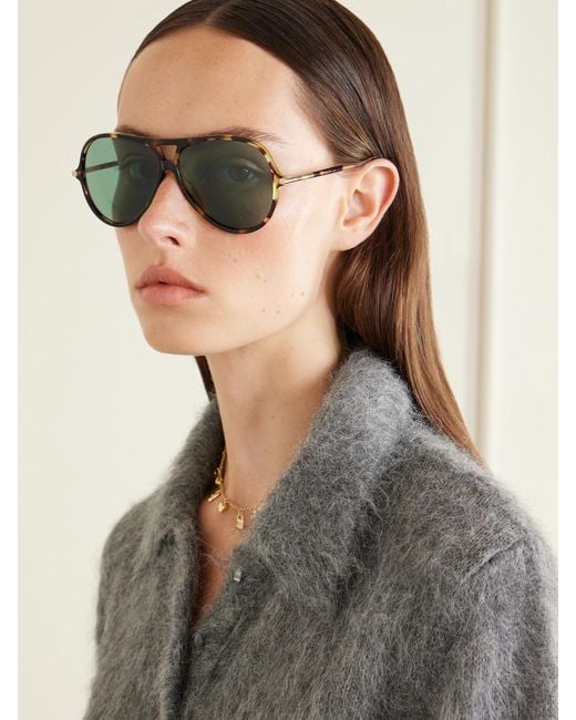 Chloé Brown Tubolar Aviator-Style Recycled Tortoiseshell Acetate Sunglasses