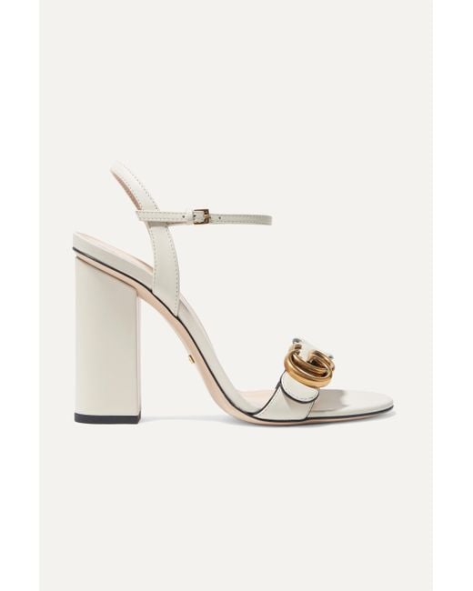 Gucci Marmont Logo-embellished Leather Sandals in White | Lyst UK