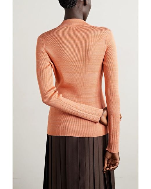 Partow Pink Josie Ribbed Silk And Cotton-Blend Polo Sweater