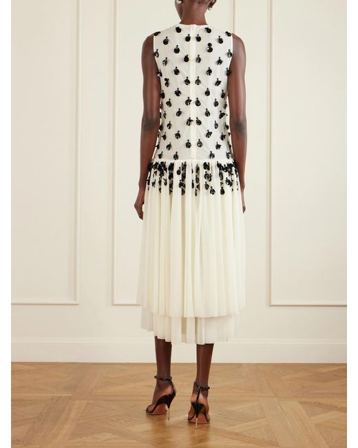 DIOTIMA White Embellished Pleated Organza Midi Dress