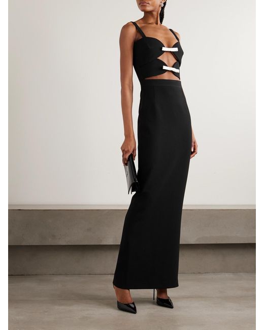 Ilkyaz Ozel Black Ambrosia Satin-Trimmed Cutout Crepe Gown