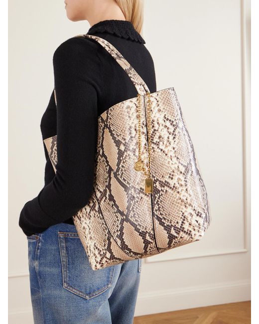 Chloé Natural Spin Embellished Snake-Effect Leather Tote Bag