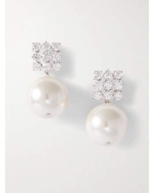 Completedworks White Rhodium-Plated, Cubic Zirconia And Pearl Earrings