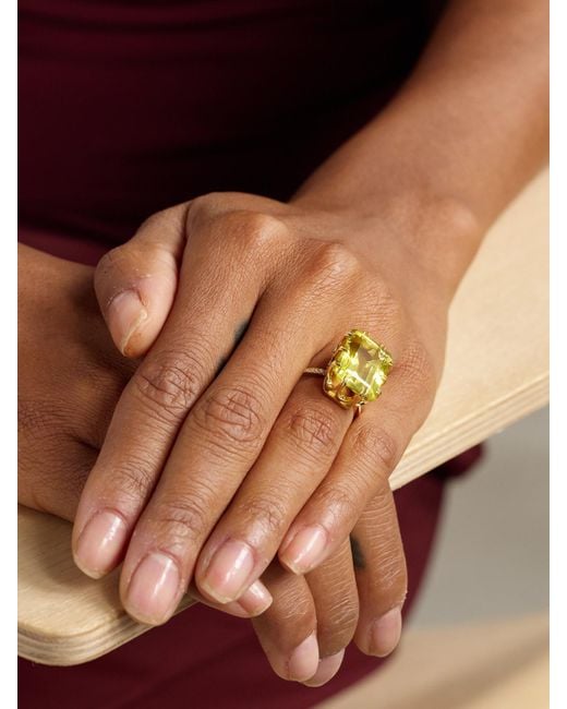 Ileana Makri Metallic Solitaire Crown 18-Karat, Topaz And Diamond Ring