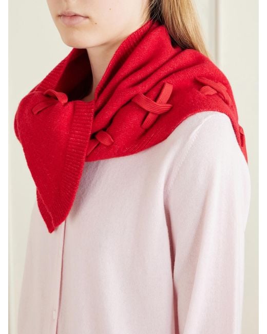 Simone Rocha Red Lace-Up Merino Wool-Blend Scarf