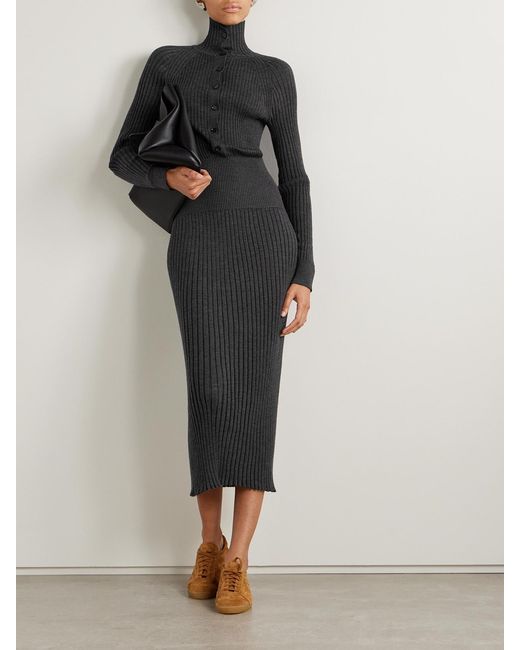 Proenza Schouler Black Maeve Ribbed Merino Wool And Silk-Blend Midi Dress