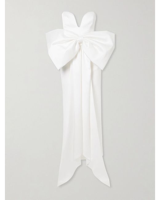 The New Arrivals Ilkyaz Ozel White Peggy Strapless Bow-Detailed Satin Gown