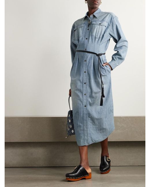 Isabel Marant Blue Nolwen Cotton-Chambray Midi Shirt Dress