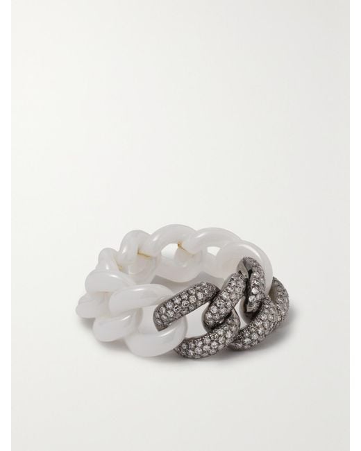 SHAY Gray Ceramic, 18-Karat Blackened And Diamond Ring