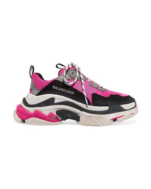 Balenciaga Triple S Logo Embroidered Leather Nubuck And Mesh