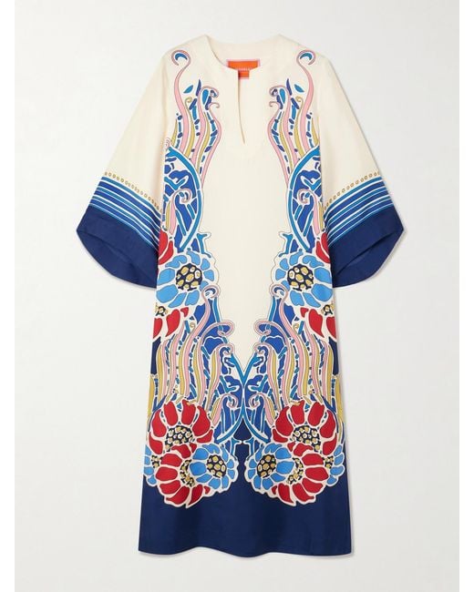 LaDoubleJ Blue Printed Silk-Twill Midi Dress