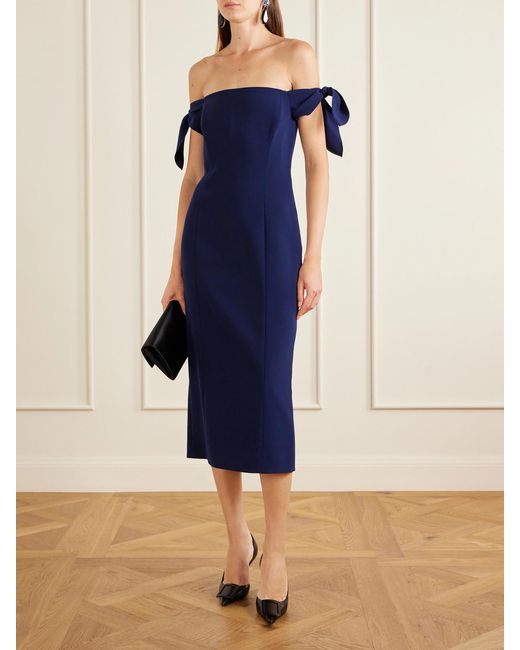 Carolina Herrera Blue Off-The-Shoulder Crepe Midi Dress