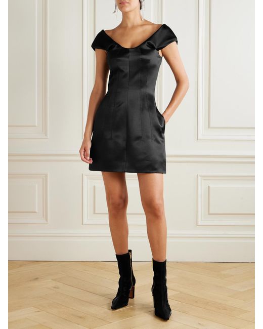 McQueen Off-The-Shoulder Satin Mini Dress in Black | Lyst