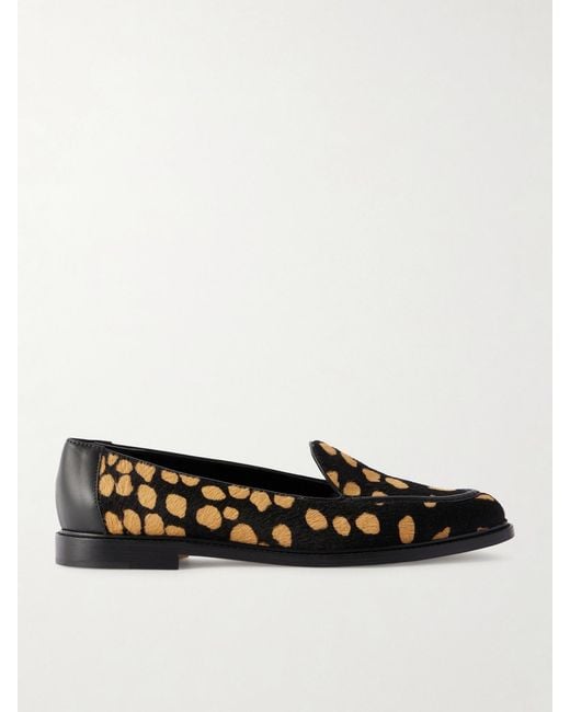 Manolo Blahnik White Maxy Leather-Trimmed Leopard-Print Calf Hair Loafers