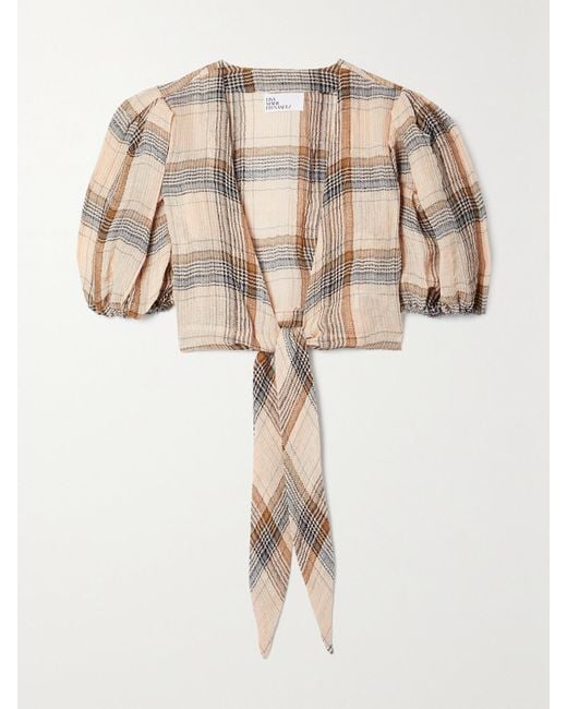 Lisa Marie Fernandez Natural Net Sustain Pouf Verkürztes Oberteil Aus Karierter Gaze Aus Einer Leinenmischung Zum Binden